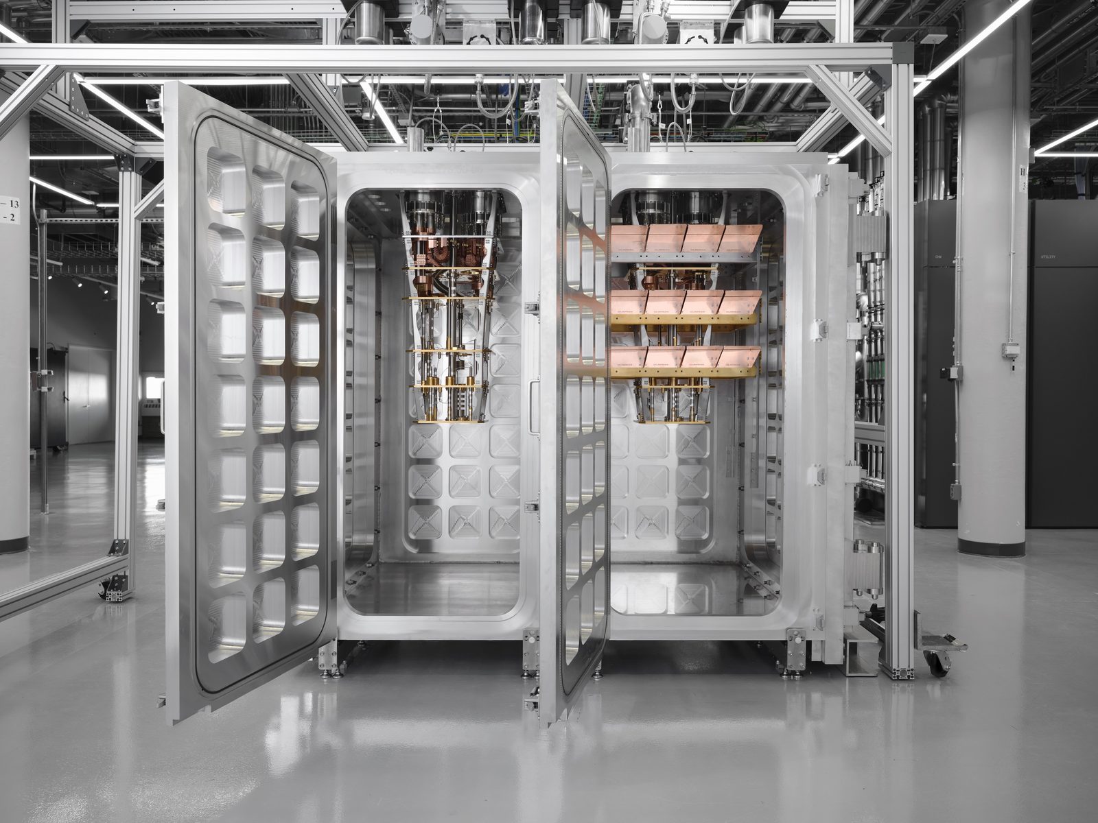 IBM's first two modular cryogenic quantum modules, joined side by side with their doors open